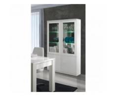 Vitrine, vaisselier, argentier FABIO blanc brillant high gloss + LED. Meuble design pour votre salon ou salle à manger. - Buffets