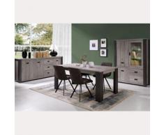 Salle a manger contemporaine complete couleur bois gris PIETRO - L 180 x P 98 x H 78,5 cm - Ensemble de meubles